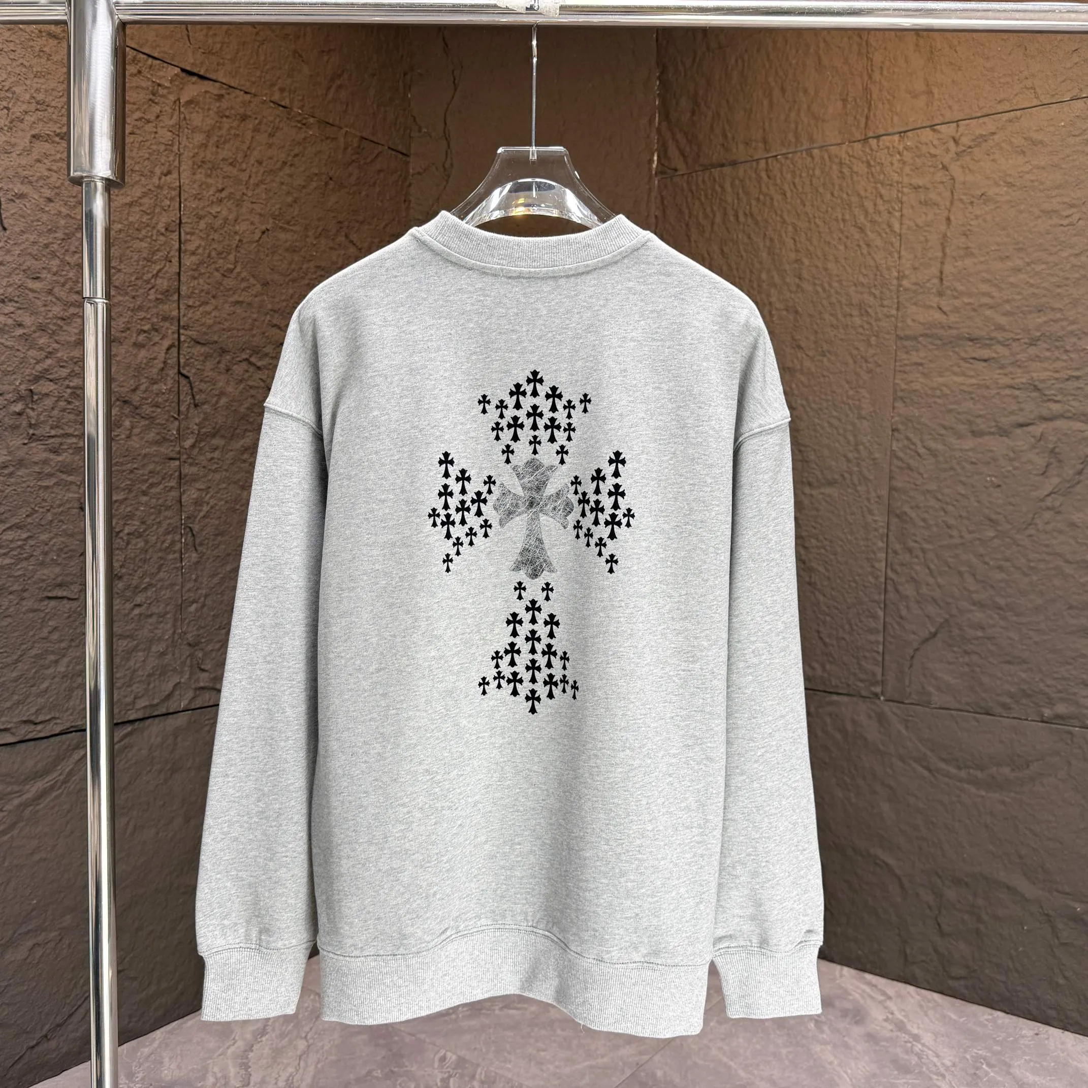 🅿️250 CH* Croixin* 2025 autumn and winter new round neck sweatshirt 400g terry cotton Sanskrit horseshoe logo flocking➕silver wire Color: Black White Gray Purple Size: S M L XL XX